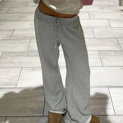 Aiertu  -  Casual Solid Basic Knitted Women Pants Sweatpants Straight Leg Streetwear Autumn Winter Full Length Trousers Bottoms Aiertu