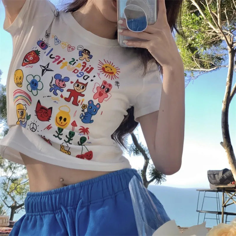 Aiertu  -  Summer Foreign Style Skinny Niche Slim Short T-Shirt Women's Short Sleeve Exposed Navel Pure Desire Wind Aiertu