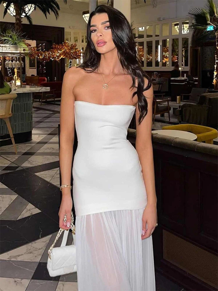 Aiertu  -  Women White Patchwork A-line Evening Dress 90s Vintage Off Shoulder Long Dresses Y2k Elegant One Piece Frocks 2000s Emo Clothes Aiertu