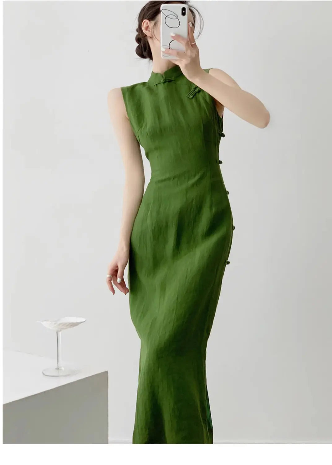 Aiertu  -   vintage natural literature art dress chinese style daily improved leisure qipao sexy sleeveless waist cinching slit qipao Aiertu