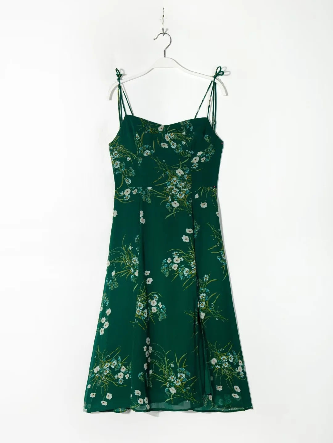 Aiertu - Lace Up Slit Green Midi Dress Aiertu