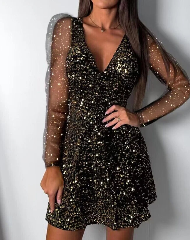 Aiertu Women's Sexy Sequin Backless Criss Cross Party Dress Temperament Commuting New Fashion Women Sleeveless A Line Dresses Aiertu