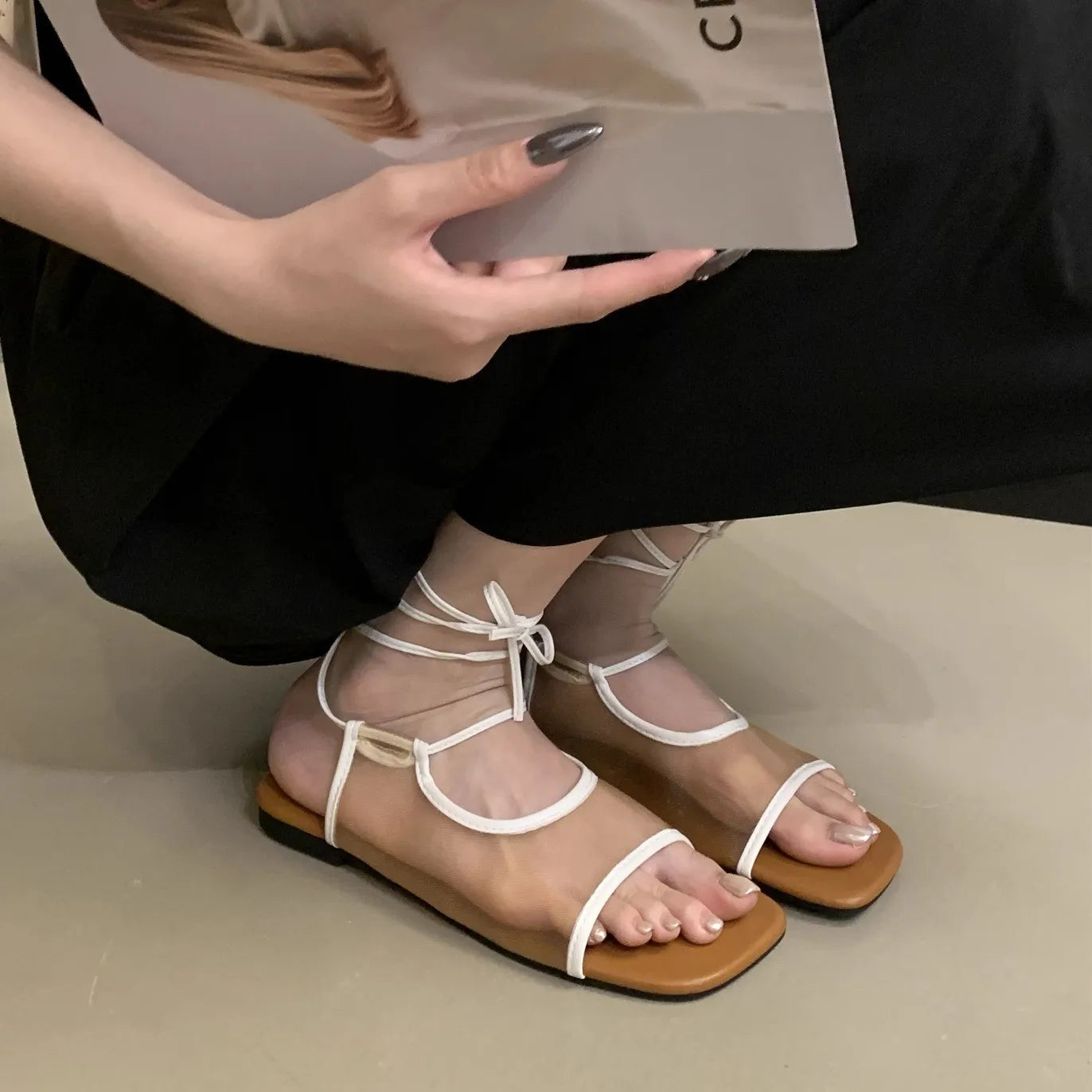 Aiertu  -   Square Toe Women Flat Sandals Casual Loafers Shoes Woman Slippers Slingback 2025 Trend Summer Dress Designer Comfort Sandalias Aiertu