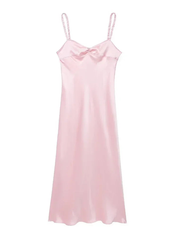 Aiertu  -  Elegant Sweet Pink Satin Slim Elastic Sling Maxi Dress Woman Sexy Backless Sleeveless Long Dresses Lady Evening Party Sexy Robe Aiertu