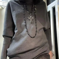 Aiertu  -  New American Vintage Asymmetrical Long Knitted Batwing Sleeve Pullovers Y2k Harajuku Office Lady Autumn Sweaters Punk Jumpers Aiertu