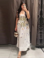 Aiertu  -  Elegant Printed Camisole Women's Long Dress V-neck A-line Slim Robe 2026 Summer Beach Vacation Style Female's Long Dresses Aiertu