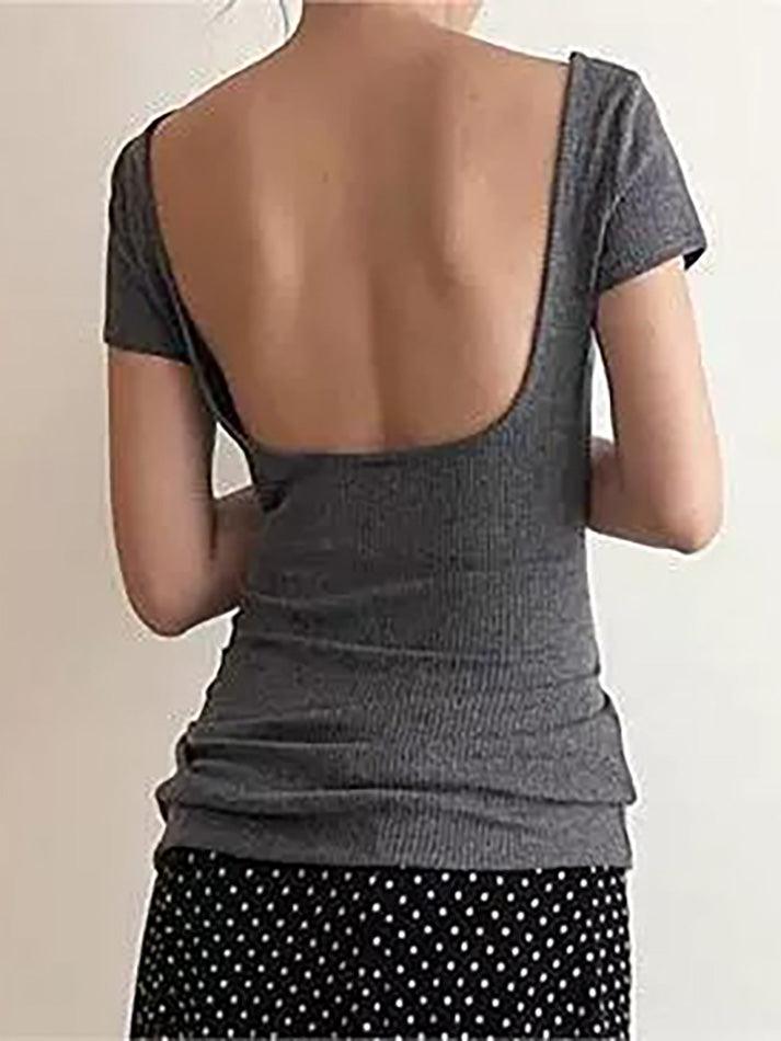Aiertu  -Contrast Backless Faux Two-Piece Crop Top aiertu