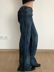 Aiertu  -Vintage Washed Ruched Loose Low-Waist Jeans aiertu