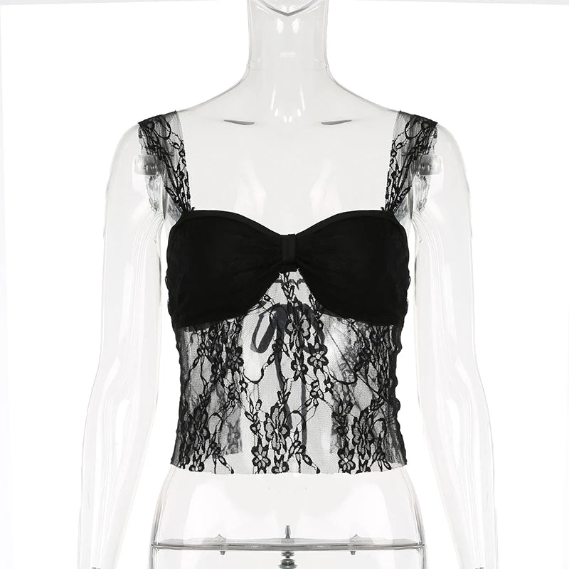 Aiertu  Y2K Lace Camisoles Backless Lace-up Chic Solid Sexy Bustiers Aesthetic 90s Clubwear Cute Korean Backless Outfits Aiertu