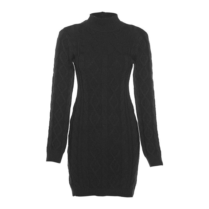 Aiertu - Long Sleeve Round Neck Slim Knitted Dress Aiertu