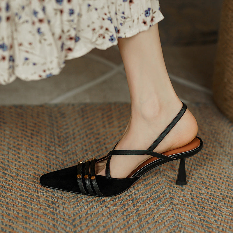 Aiertu  Women Summer Shoes Kidsuede Simple Sandals Elegant Close Toe Girls Daily Pumps French Style Buckle Strap Women's Simple Shoes Aiertu