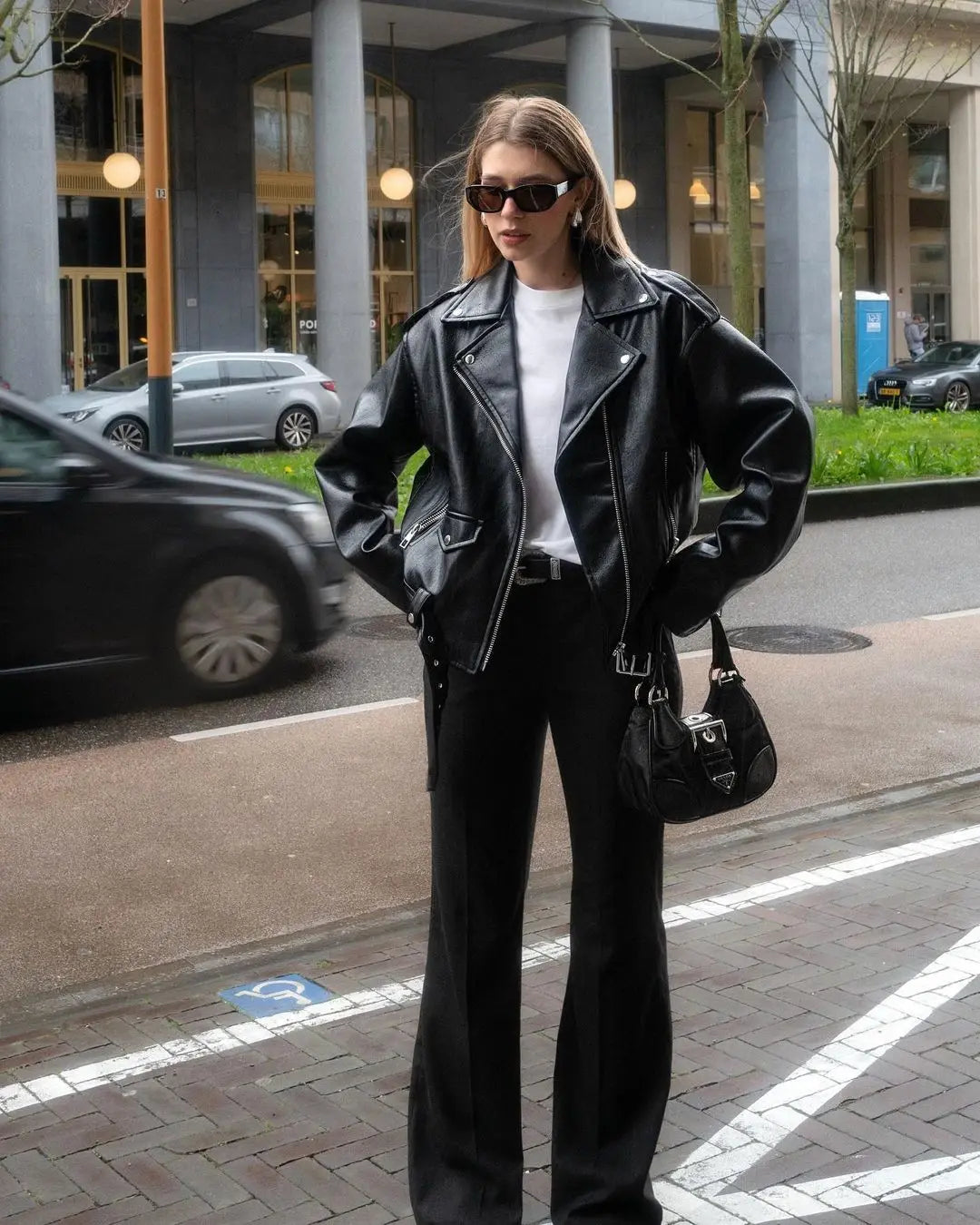 Aiertu  -  Chic Zipper Collar Leather Jackets For Women Fashion Long Sleeved Pocket Black Coats Female Autumn Winter High Street Outerwear Aiertu