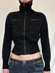 Aiertu - summer inspo Korean Street Style Black Zip Up Turtleneck Slim Long Sleeve Bomber Jackets For Women Autumn New Fashion Gothic Outwears Aiertu