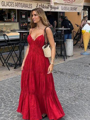 Aiertu  -  Pleated Halter Maxi Dress Women Large Skirt Hem Suspender Sexy Slimming Loose Camisole Robes Vacation Women Maxi Beach Dresses Aiertu