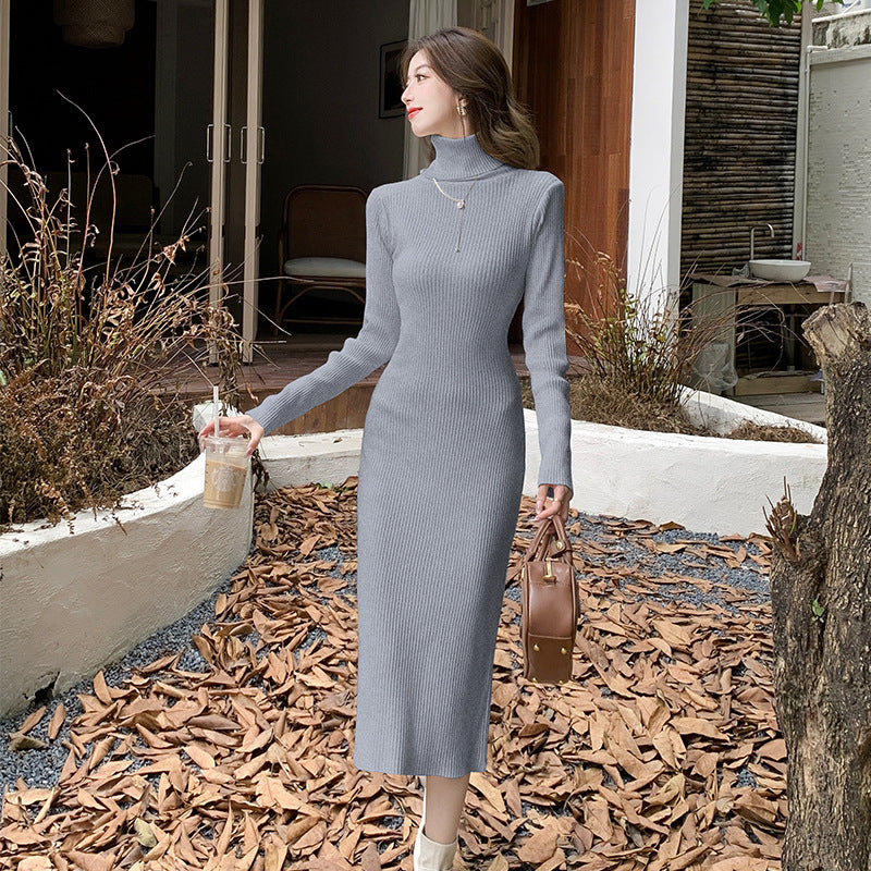 Aiertu Sweater Dress, Autumn And Winter Dress, Knee-Length Overcoat, Medium-Length Bottom-Bottomed Knitted Hip Dress Aiertu