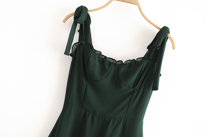 Aiertu - Tie Strap Ruffle Mini Dress Aiertu