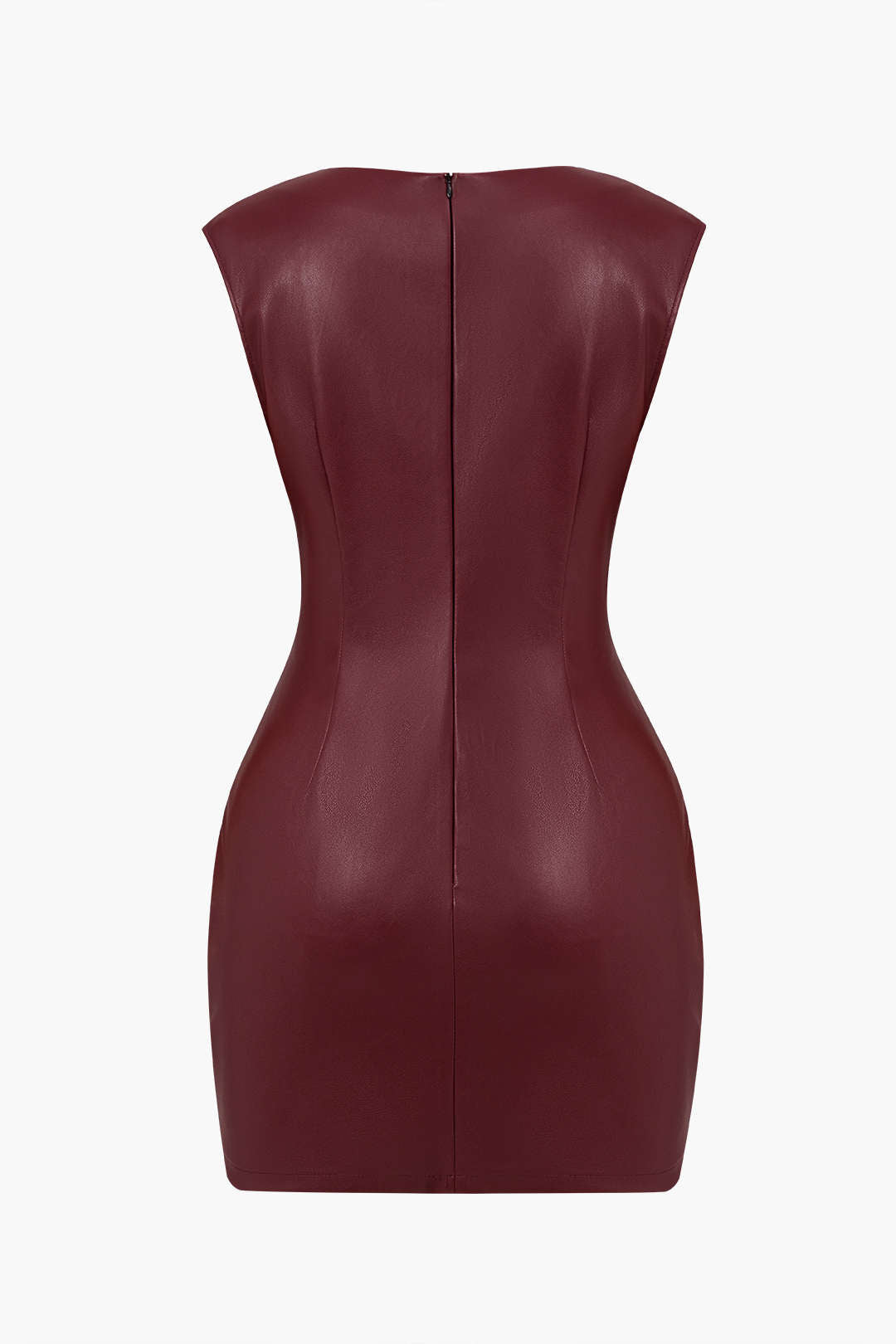 Aiertu  Ruched Faux Leather V-Neck Bodycon Mini Dress Aiertu