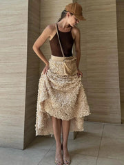 Aiertu  -  Flower Petal Long Skirt Women 2026 New High Waist A-line Evening Party Maxi Skirts Autumn Elegant Fashion Vintage Faldas Bottom Aiertu