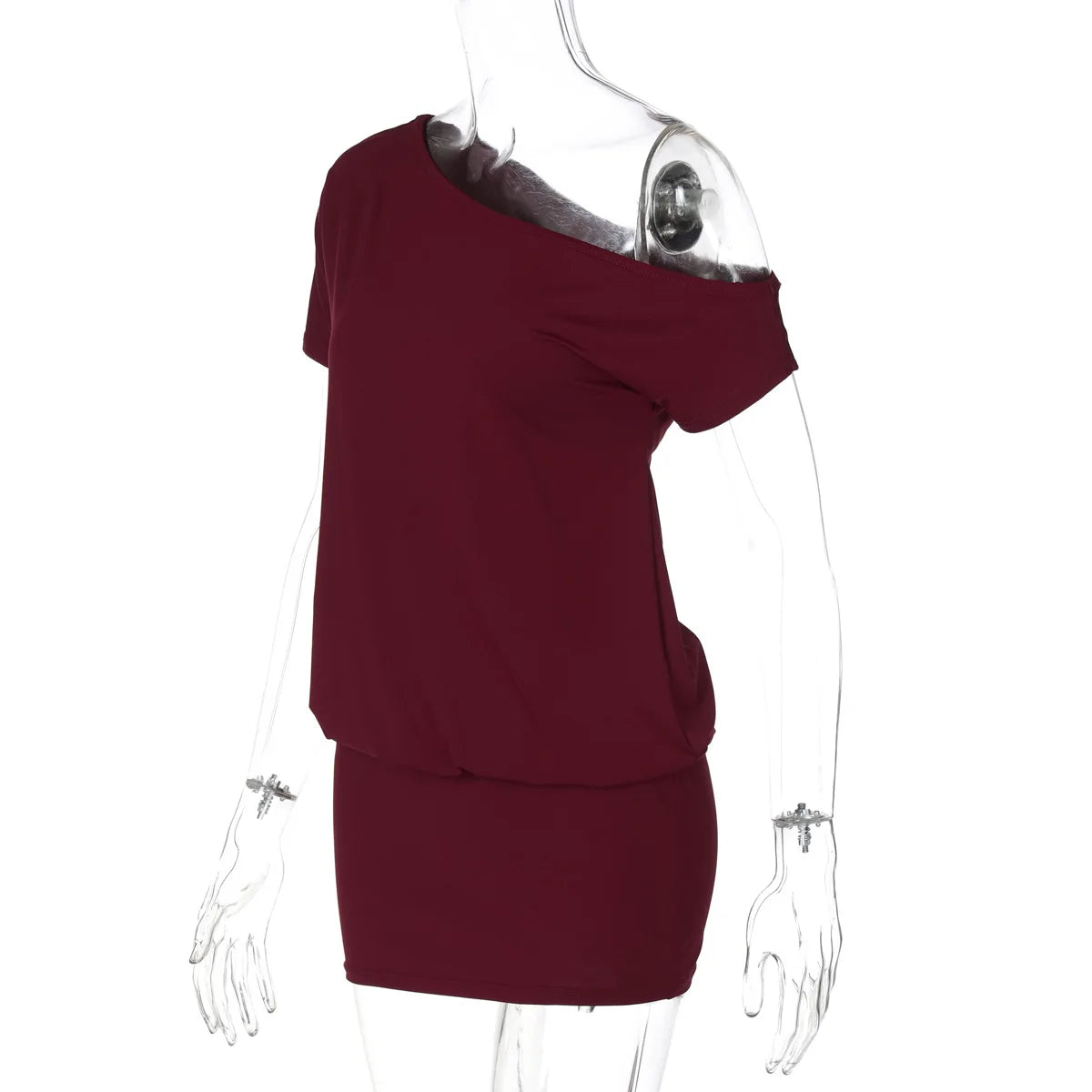 Aiertu  -  Fashion One Shoulder Diagonal Collar Asymmetrical Short Dress Women's 2026 Summer Short Sleeve Package Hip Mini T-shirt Dresses Aiertu