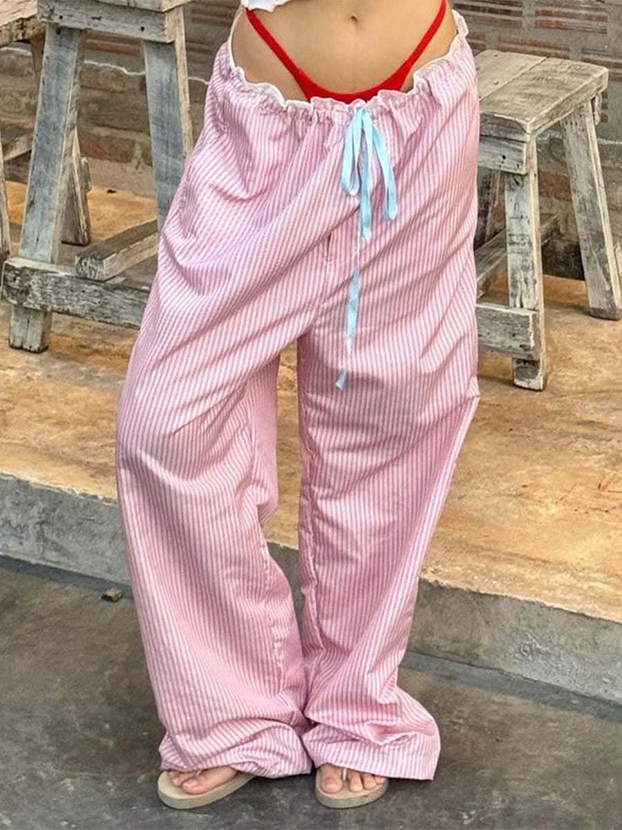 Aiertu  -  New Fashion Women Loose Pants Stripe Drawstring Elastic Waist Trousers Spring Summer Casual Sweatpants Hot Sale S M L Aiertu