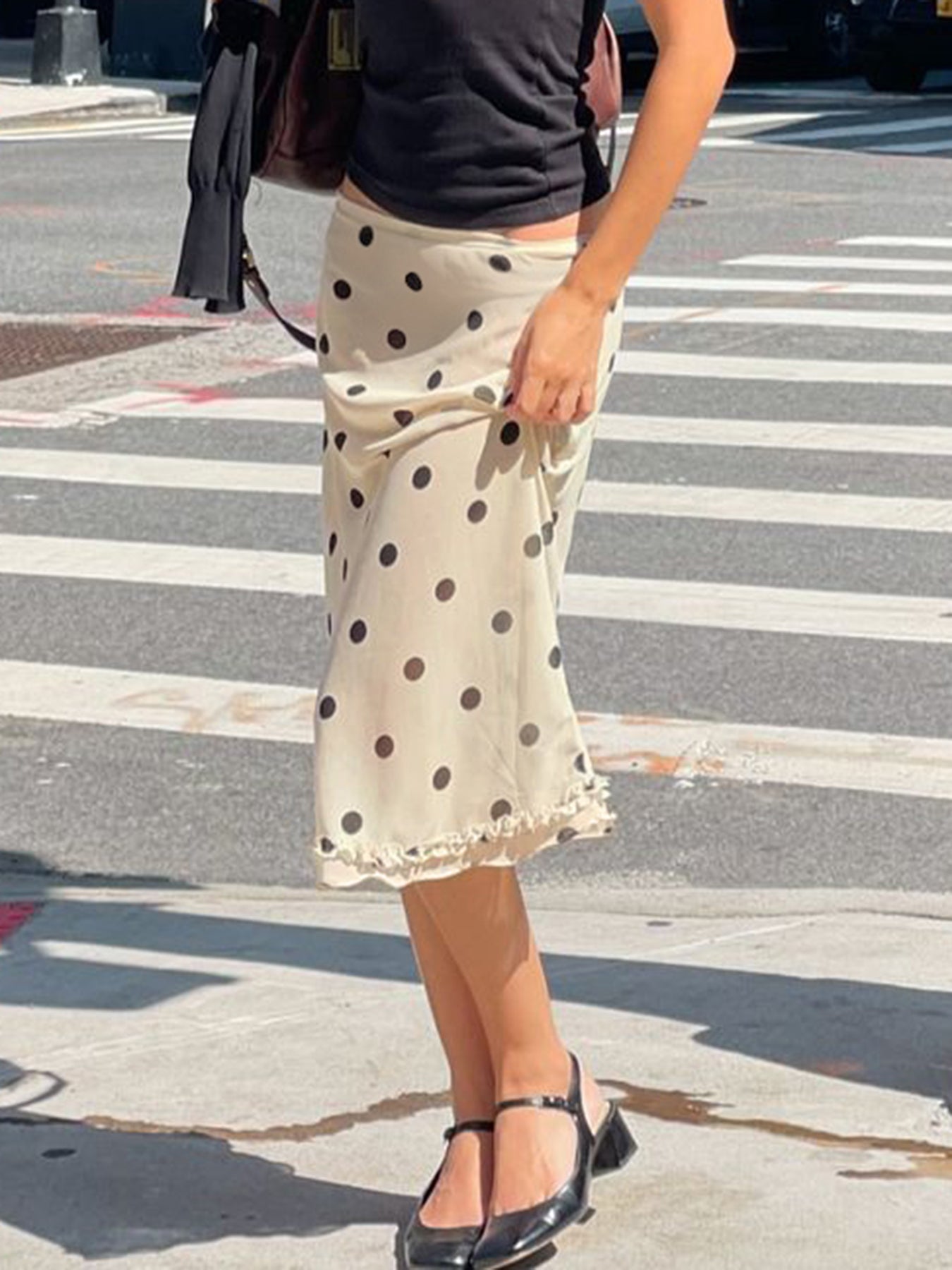 Aiertu - summer inspo Elegant England Style Dot Print Women Mid-Length Skirt  Edible Free Fungus Simple High Fashion Women Long Skirt Aiertu