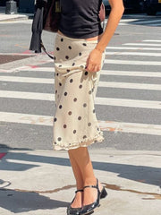Aiertu - summer inspo Elegant England Style Dot Print Women Mid-Length Skirt  Edible Free Fungus Simple High Fashion Women Long Skirt Aiertu