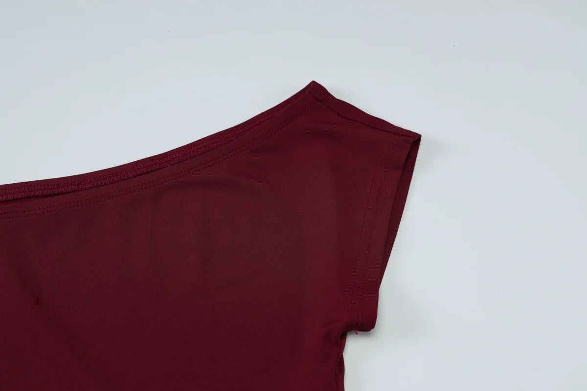 Aiertu  -  Fashion One Shoulder Diagonal Collar Asymmetrical Short Dress Women's 2026 Summer Short Sleeve Package Hip Mini T-shirt Dresses Aiertu