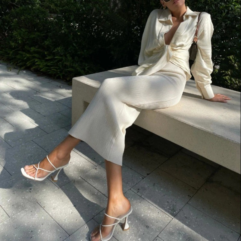 Aiertu  -  Summer Pumps Sexy high heels Slippers Sandals Shoes Women Thin High Heels Square Toe Sandal Lady Pump Shoes Mules white Aiertu