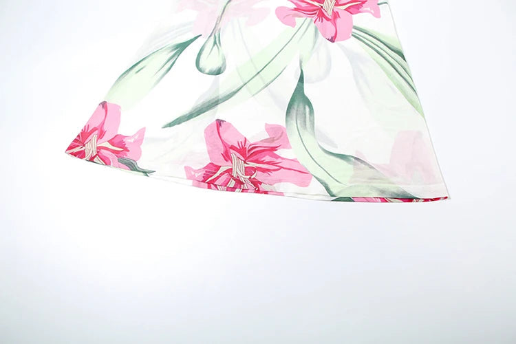Aiertu  -  Vacation Pretty Women Two-Piece Set 3d Flowers Bandeau Mini Top+See Through Print Bottoms Beach Party Matching Suits Aiertu