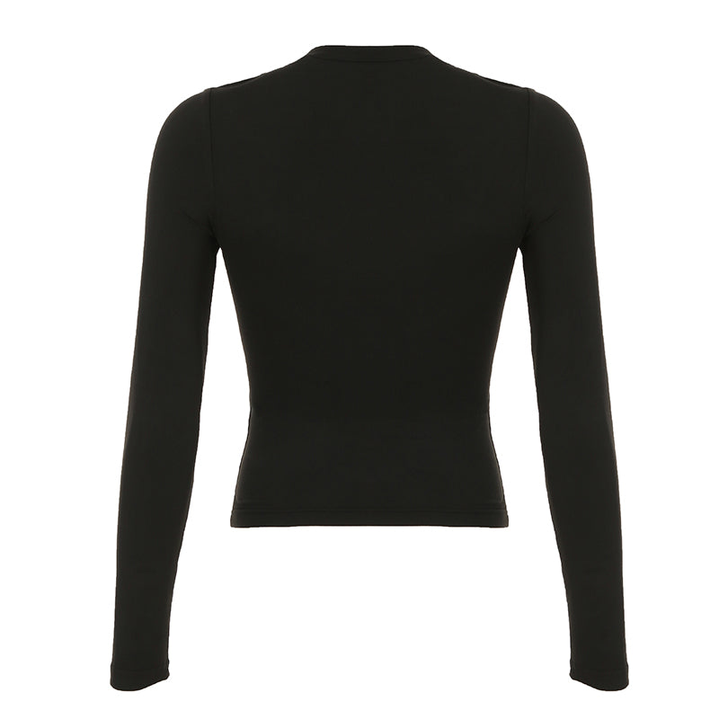 Aiertu - summer inspo Darkly Punk Cothic Women Long Sleeve T-Shirt Patchwork Chic Fabric Cut Out O-Neck Top Tees Slim Sexy Solid Tops Aiertu