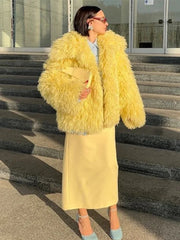 Aiertu  -  Faux Fur Solid Women Coat Full Sleeve With Scarf Female Jacket 2025 Fashion Winter Elegant Thickened Warm Puffy Lady Overcoat Aiertu