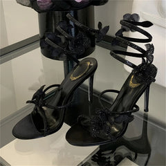 Aiertu  -   Street Style CRYSTAL Narrow Band Thin High Heels Women Sandals 2025 Summer Open Toe Ankle Strap Female Shoes Aiertu