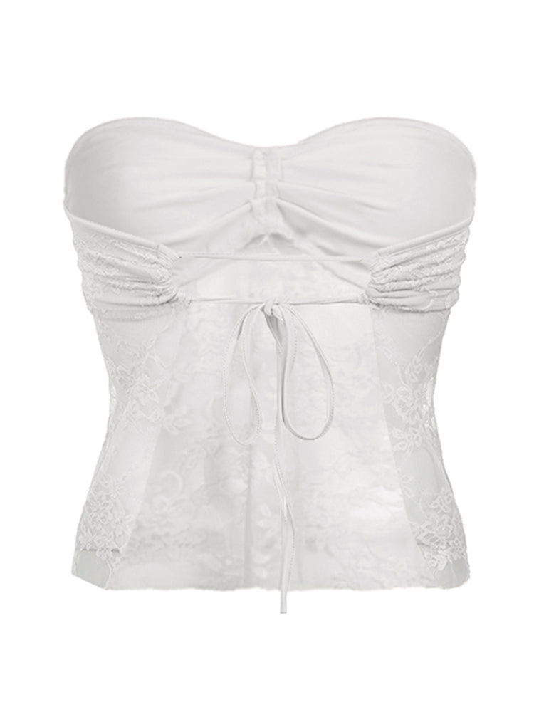 Aiertu - summer inspo Y2K Clothes Backless Tie Strapless Sexy Cute Lace Crop Tops Women Sweet Kawaii 2000s Balletcore Tanks Camis Aiertu