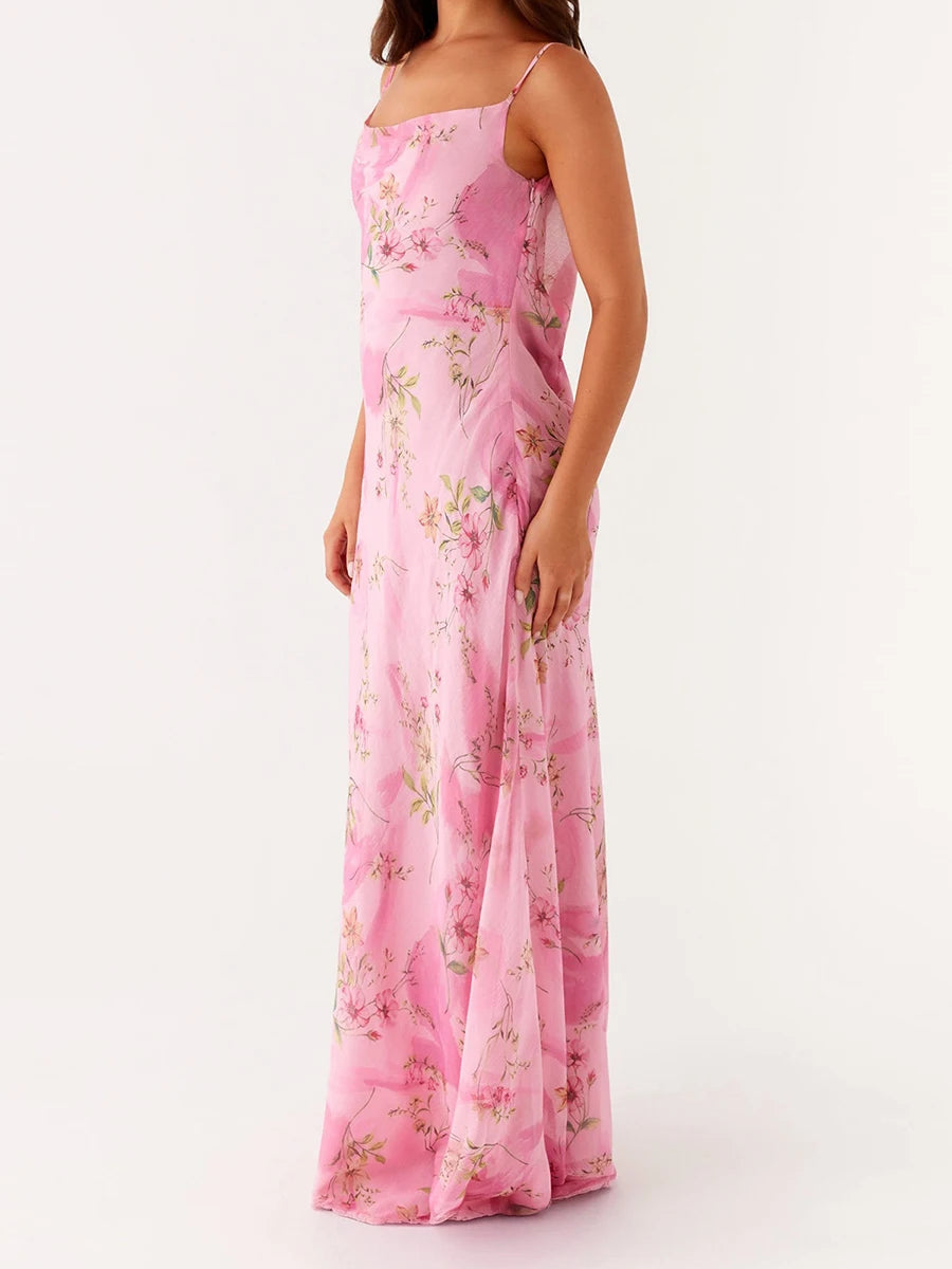 Aiertu  -  Women s Floral Print Spaghetti Strap Maxi Dress with Sleeveless Open Back Design for Summer Beach Parties and Events Aiertu