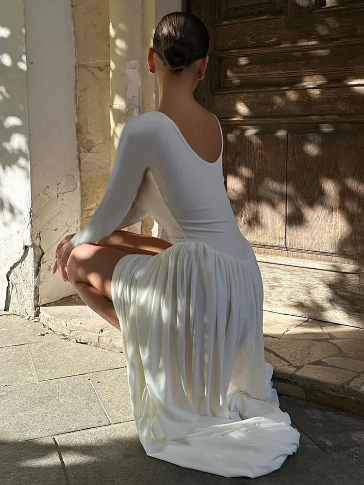 Aiertu  -  Sexy High Slit Maxi Dress For Women Long Sleeve High Waisted Dresses Female Autumn Winter Elegant Bodycon Party Clubwear Aiertu
