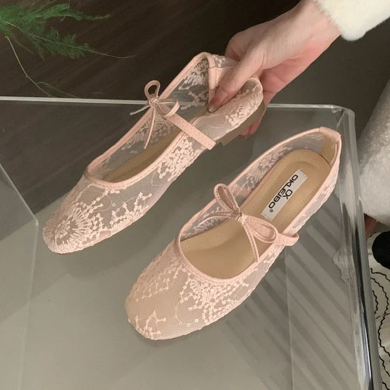 Aiertu  -  Mesh Lace Breathable Flat Shoes Women Embroidery Comfort Mary Jane Shoes Fashion Footwear Female Designer Brand Ballet Shoes Aiertu