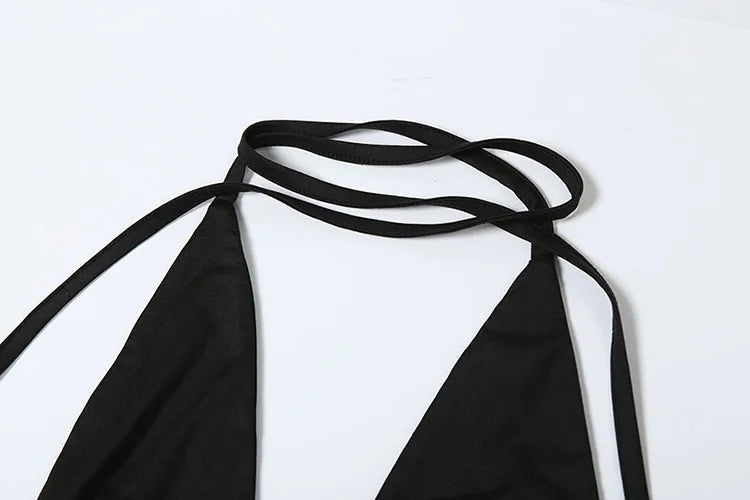 Aiertu  -  Mesh Bandage Backless Dress Women Sexy Halter Low-Neck Sleeveless Slits Ruffles Robe Hottie Vacation Hispter Outfits Aiertu