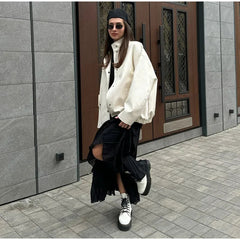 Aiertu  -  Street Women's White Leather Jacket Casual Stand Collar Single Breasted Long Sleeve Female Coat Autumn Lady Elegant Outwear Aiertu
