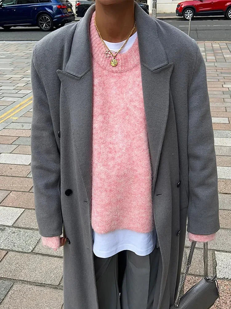 Aiertu     -  Fall Outfits 2026 Casual Pink Women Cashmere Knitted Sweater Drop Shoulder Round Neck Knit Pullover New Autumn Lady Loose Fit Long Sleeve Jumper Aiertu