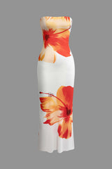 Aiertu  Sunny Floral Cascade Strapless Midi Dress Aiertu