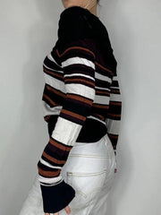 Aiertu  -Off Shoulder Striped Print Sweaters aiertu