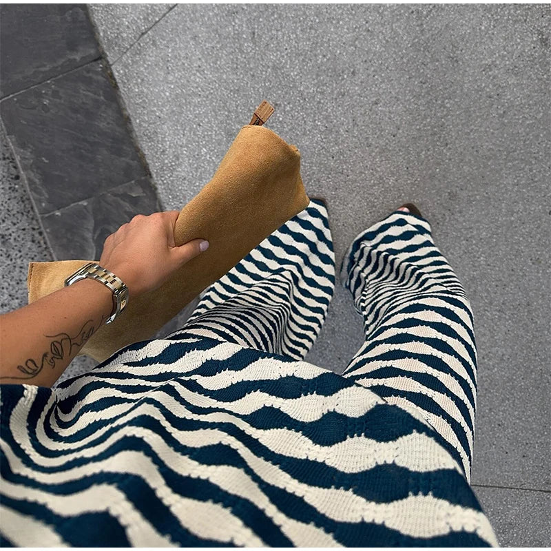 Aiertu  -  Stripe Pant Women's Suit Casual Laple Short Sleeve Tees Set Loose Waist Wide Leg Pants Female Set Summer Lady Street Outwears Aiertu