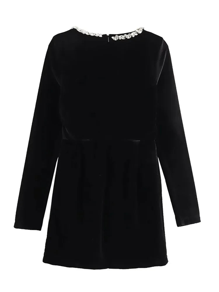 Aiertu  -  Velvet Long Sleeve Square Neck Mini Dresses Autumn Winter Fashion Women High Waist Short Gowns Elegant Lady Evening Party Dress Aiertu