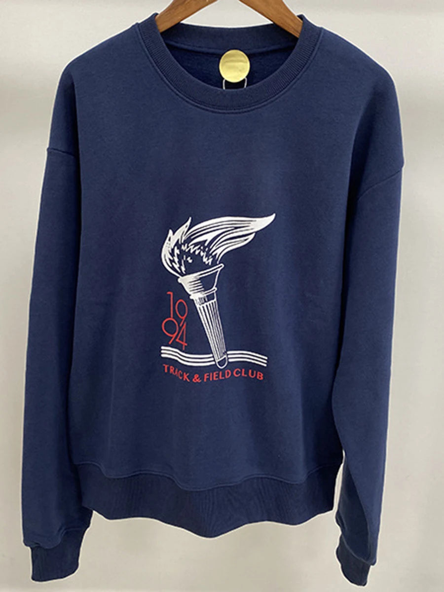Aiertu  -   New York Letter Print Sweatshirt Women Classic O Neck Long Sleeve Pullover Autumn Casual Vintage Sporty Rich Sweatshirt 2026 New Aiertu