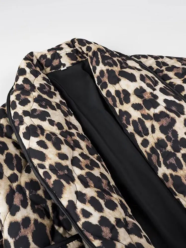 Aiertu  -  Women Casual Leopard Printed Cotton Jacket Fashion Lapel Long Sleeved With Pockets Cardigan 2026 Autumn Winter Lady Chic Coats Aiertu