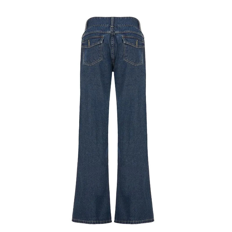 Aiertu  -  Blue Baggy Jeans Japanese 2000s Style Y2k Pants Downtown Girl Aesthetic Denim Flare Pants Streetwear Clothing P67-EZ55 Aiertu