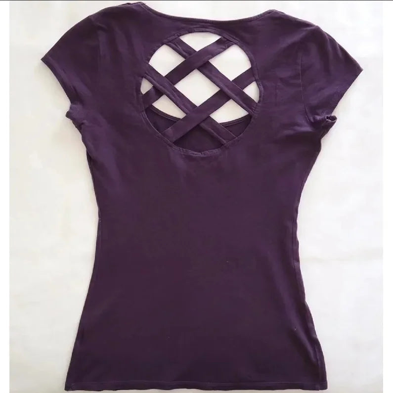 Aiertu  -  Retro Gothic new printed purple back hollow women T-shirt Y2k slim fit and slim summer fashion design short top Aiertu
