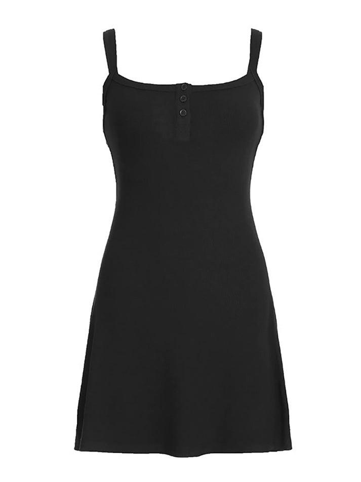 Aiertu  -Solid Color Half Button A-line Mini Dress aiertu