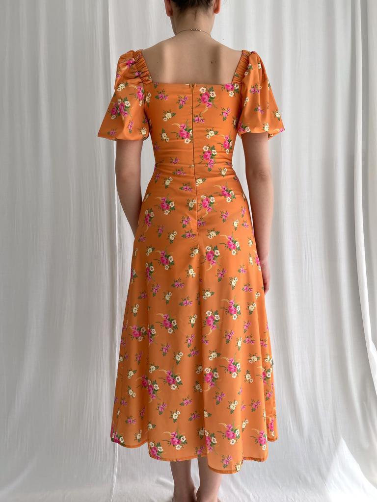 Aiertu - Puff Sleeve Floral Fields Maxi Dress Aiertu