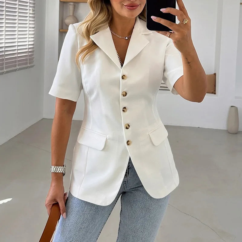 Aiertu  -  Fashion Commute Suit Coat Women Lapel Half Sleeves Single Breasted Slim Office Female Coats 2025 Spring Chic Solid Lady Jacket Aiertu